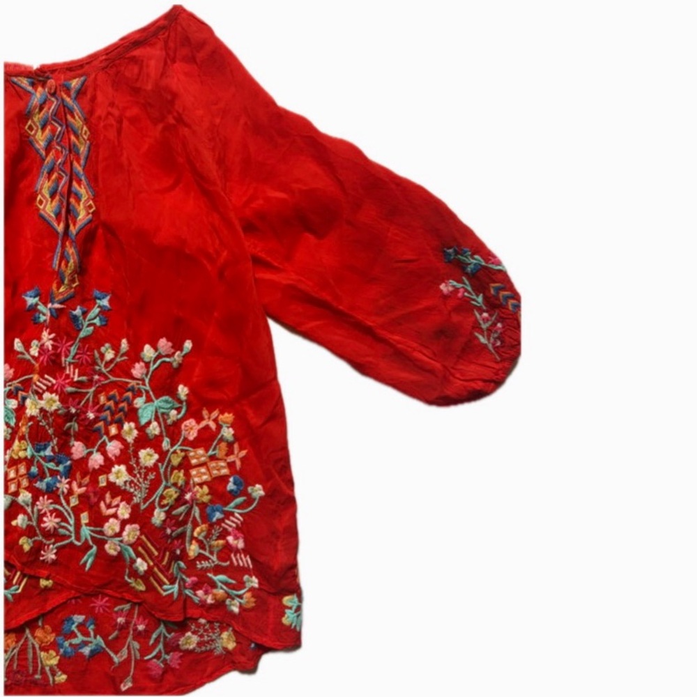 Johnny Was Red Blouse with Colorful Embroidery - Picture 2 of 4